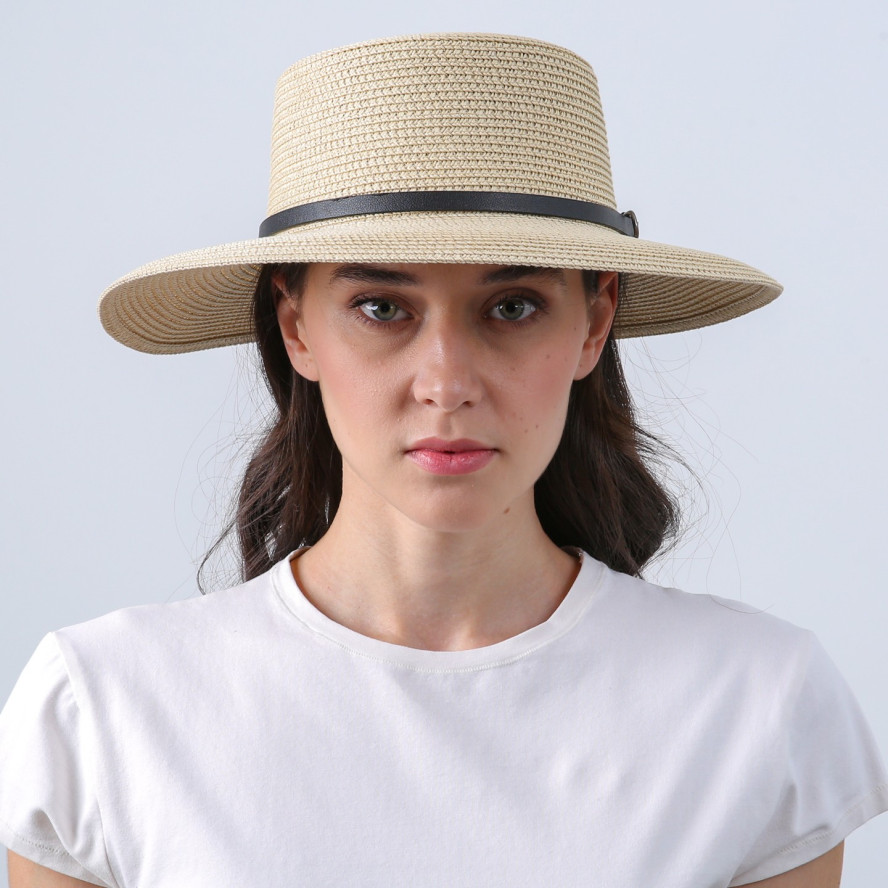 Шляпа канотье женская с ремешком целлюлоза бежевая ЭВОРА 808-324, фото 4