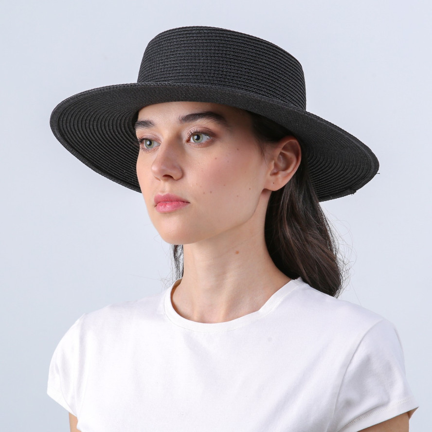 Шляпа канотье женская с ремешком целлюлоза черная ЭВОРА 808-348, фото 3