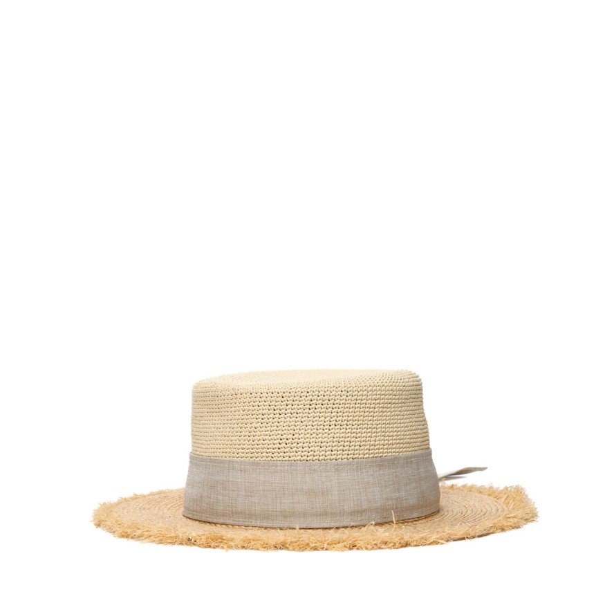 Капелюх канотьє жіночий з стрічкою-бантом рафія бежевий ПЕРТ 819-238, фото 2