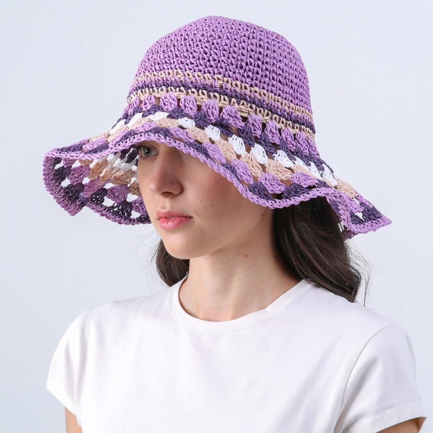 Шляпа со средними полями женская вязаная целлюлоза фиолетовая БАНБЕРИ 819-245, фото 3