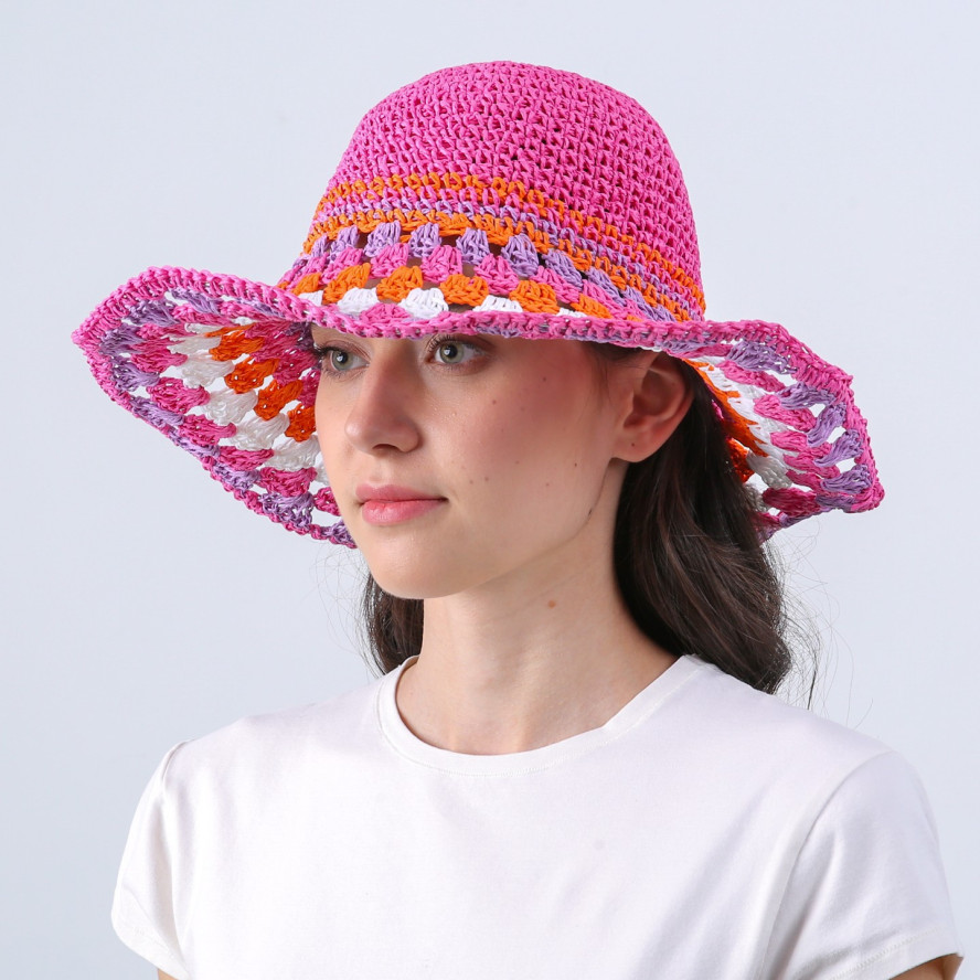 Шляпа со средними полями женская вязаная целлюлоза розовая БАНБЕРИ 819-276, фото 3