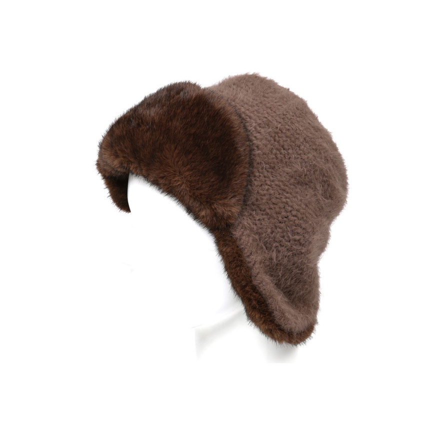Шапка вушанка жіноча ангора зі штучним хутром коричнева ДЕМА 581-142, фото 1