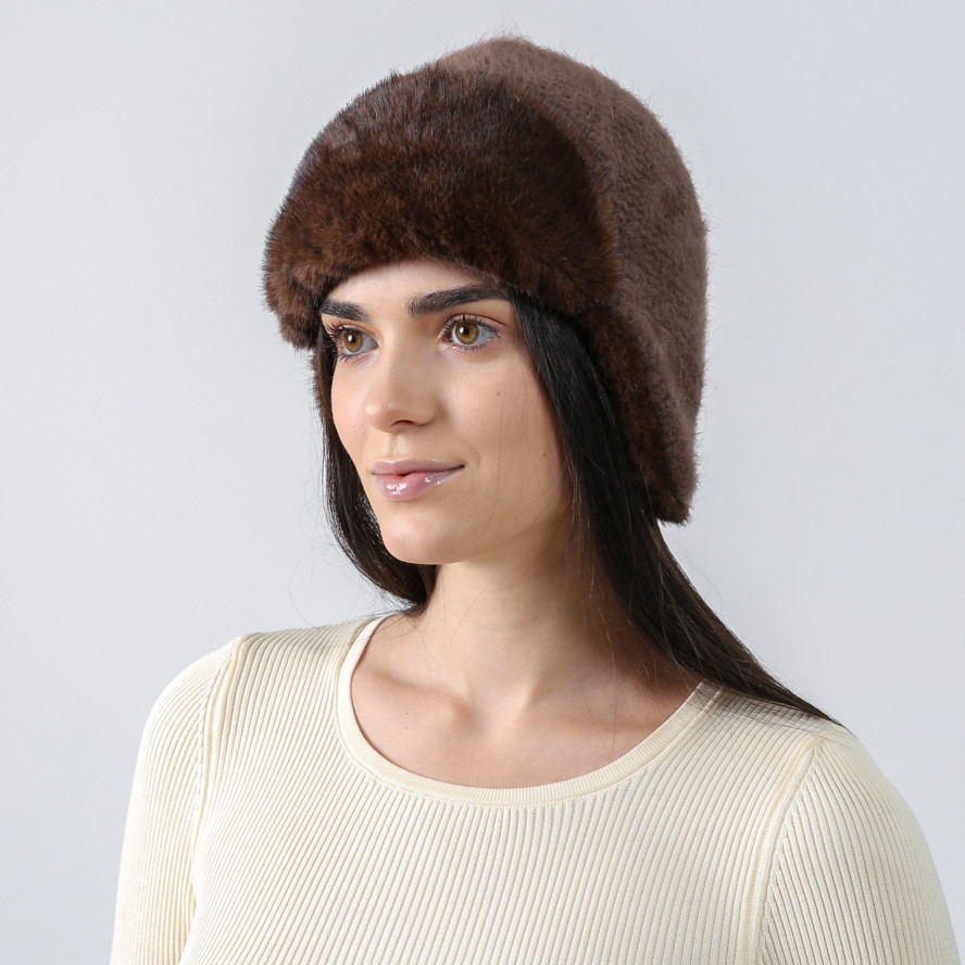 Шапка вушанка жіноча ангора зі штучним хутром коричнева ДЕМА 581-142, фото 4
