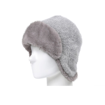 Шапка вушанка жіноча ангора зі штучним хутром сіра ДЕМА 581-197 Шапка вушанка жіноча ангора зі штучним хутром сіра ДЕМА 581-197