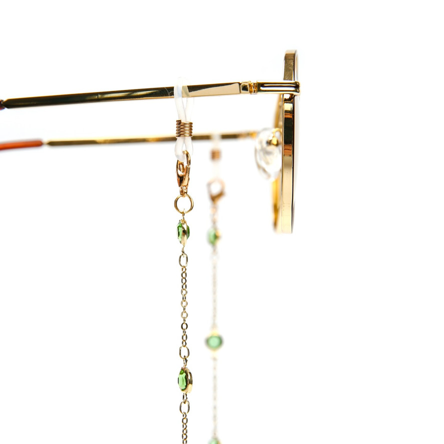 Ланцюжок для окулярів металевий з зеленими камінцями 776-319, фото 2