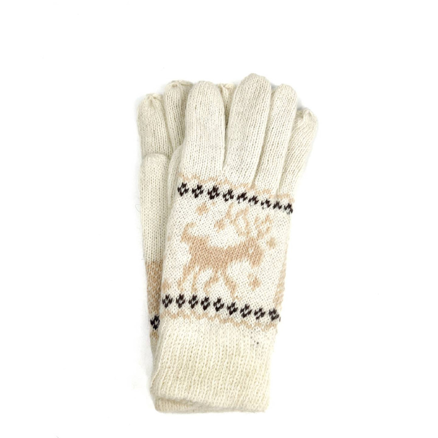 Рукавички жіночі в'язані вовна молочні ОЛЕНЬ 644-731, фото 1