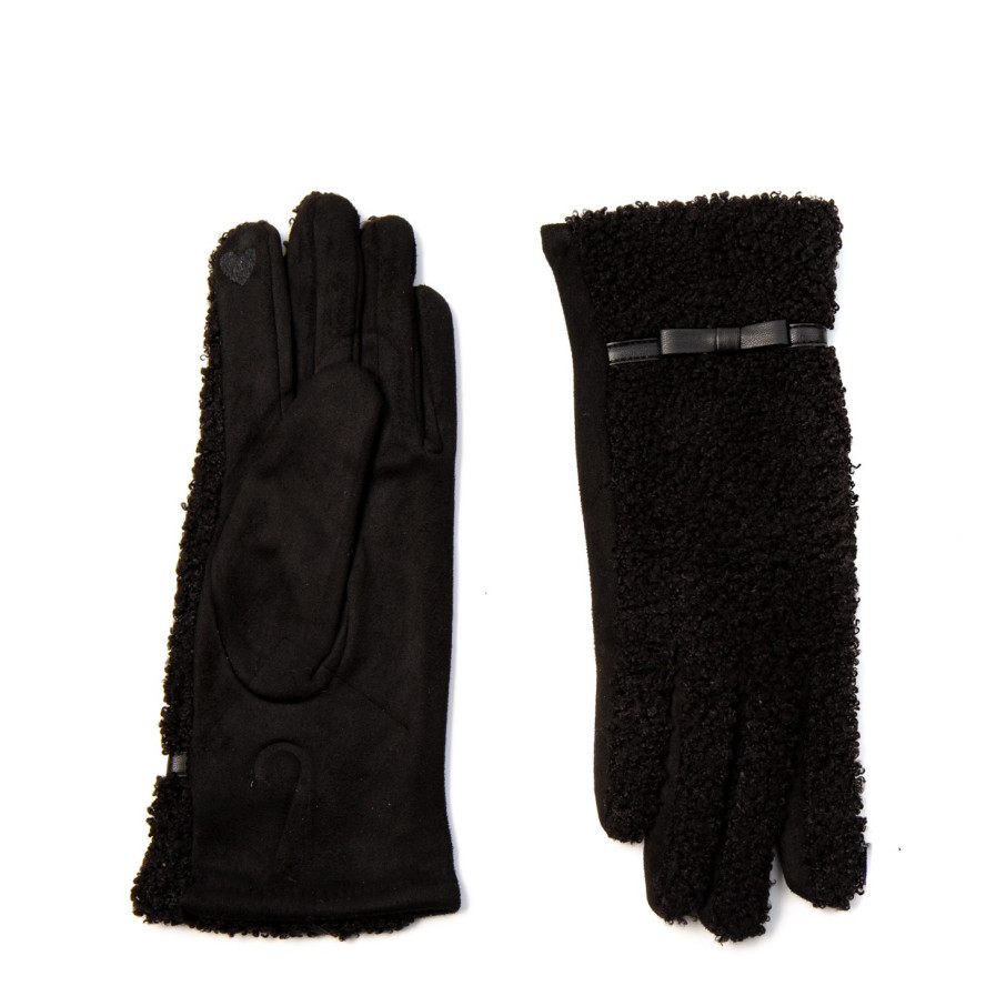 Рукавички Smart Touch жіночі штучне хутро каракуль / екозамш чорні ЕЛІЗ 238-466, фото 2
