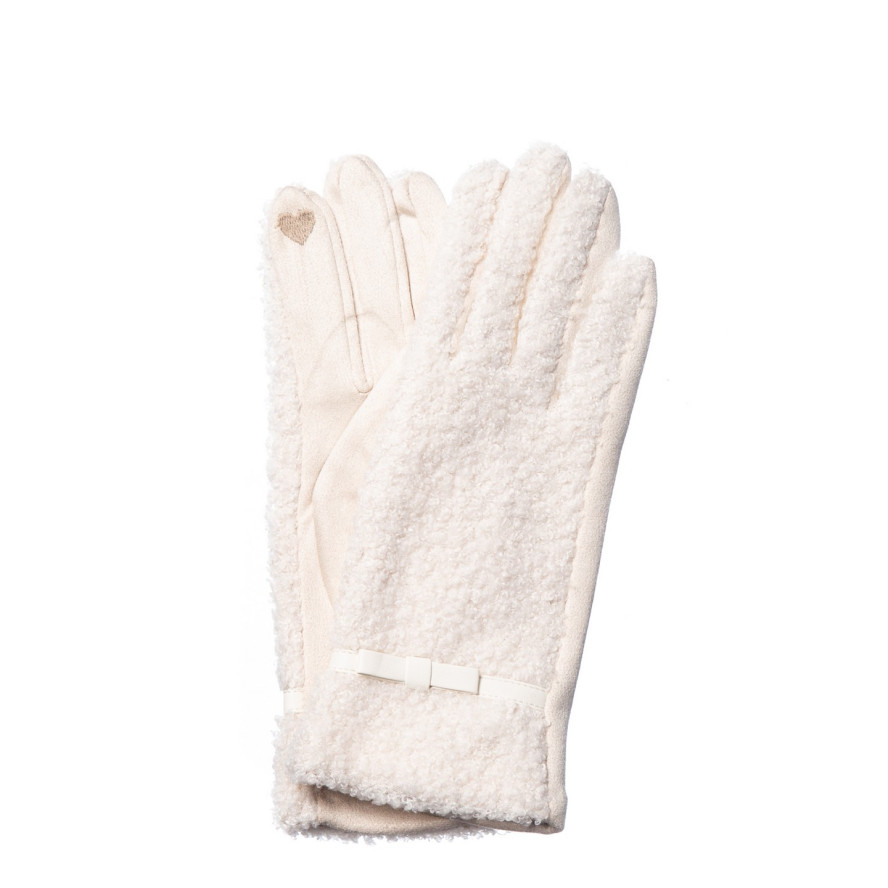 Рукавички Smart Touch жіночі штучне хутро каракуль / екозамш білі ЕЛІЗ 238-923, фото 1