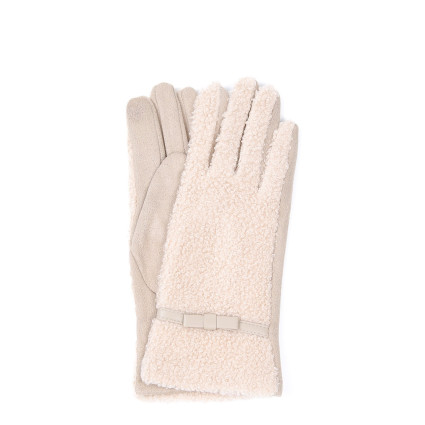 Рукавички Smart Touch жіночі штучне хутро каракуль / екозамш бежеві ЕЛІЗ 239-005