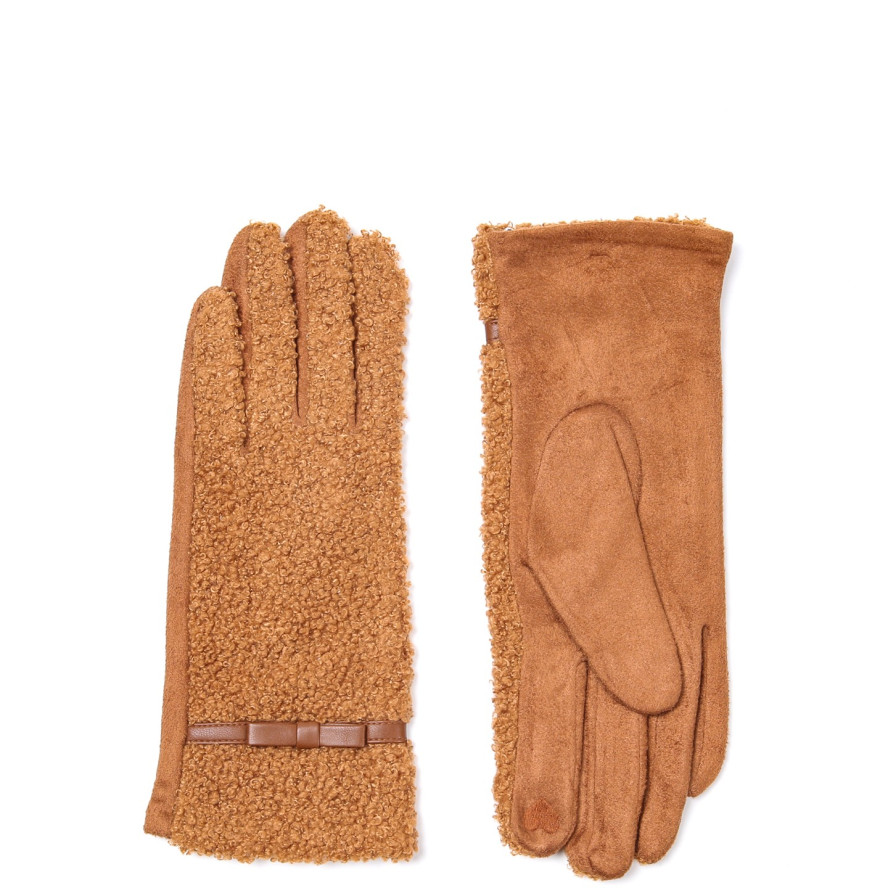 Рукавички Smart Touch жіночі штучне хутро каракуль / екозамш помаранчеві ЕЛІЗ 585-270, фото 2