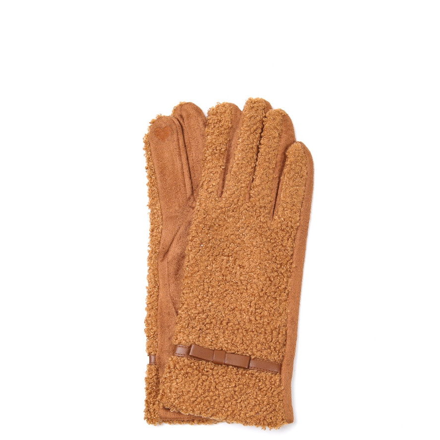 Рукавички Smart Touch жіночі штучне хутро каракуль / екозамш помаранчеві ЕЛІЗ 585-270, фото 1