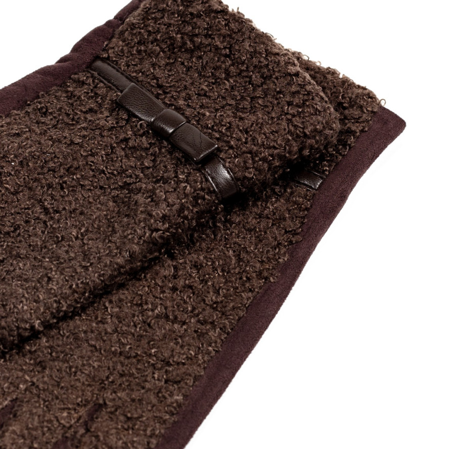 Рукавички Smart Touch жіночі штучне хутро каракуль / екозамш коричневі ЕЛІЗ 585-287, фото 3