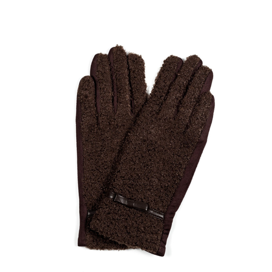 Рукавички Smart Touch жіночі штучне хутро каракуль / екозамш коричневі ЕЛІЗ 585-287, фото 1