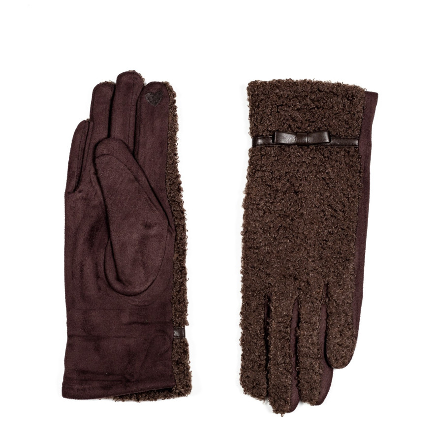 Рукавички Smart Touch жіночі штучне хутро каракуль / екозамш коричневі ЕЛІЗ 585-287, фото 2