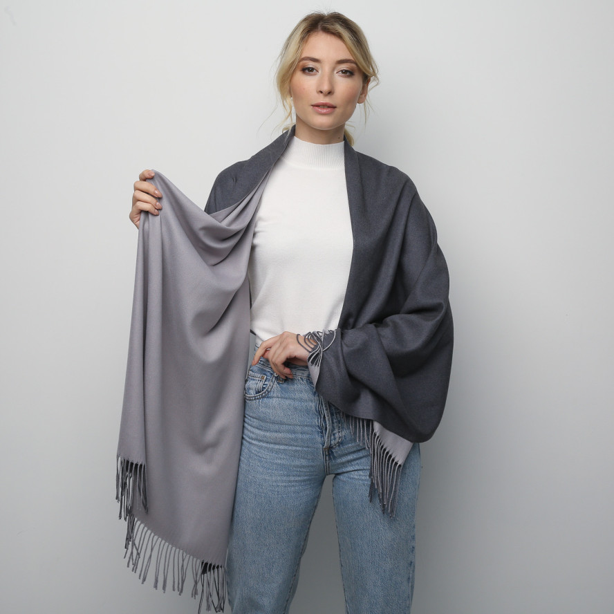 Палантин жіночий двосторонній кашемір сірий AIDEN 945-907, фото 3