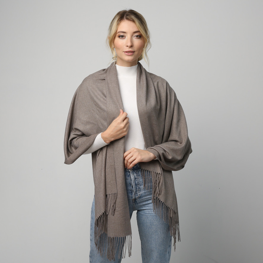 Палантин жіночий однотонний кашемір коричневий IDANA 945-945, фото 2