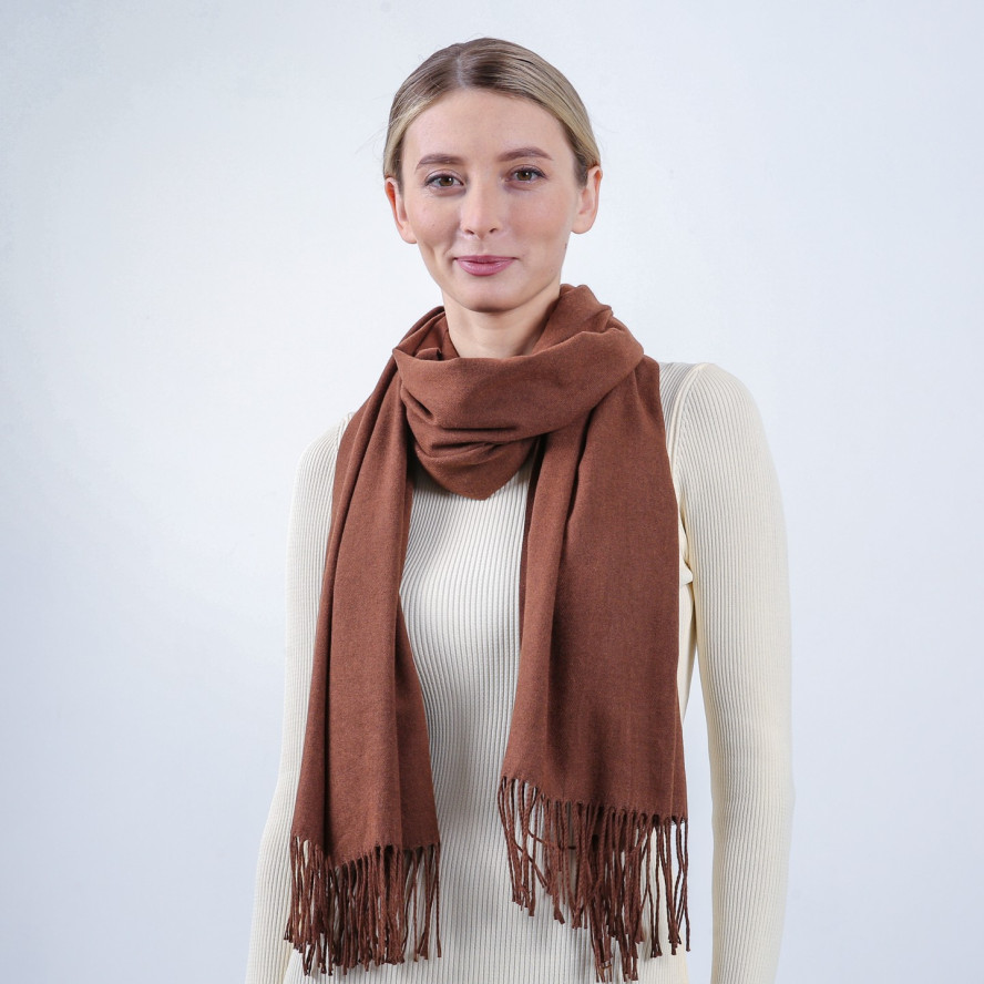 Палантин жіночий однотонний кашемір коричневий IDANA 554-573, фото 3