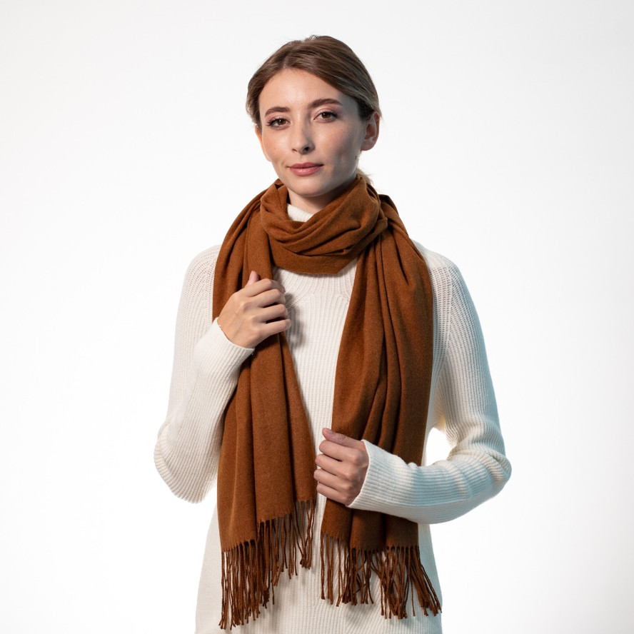 Палантин жіночий однотонний кашемір коричневий IDANA 554-610, фото 3