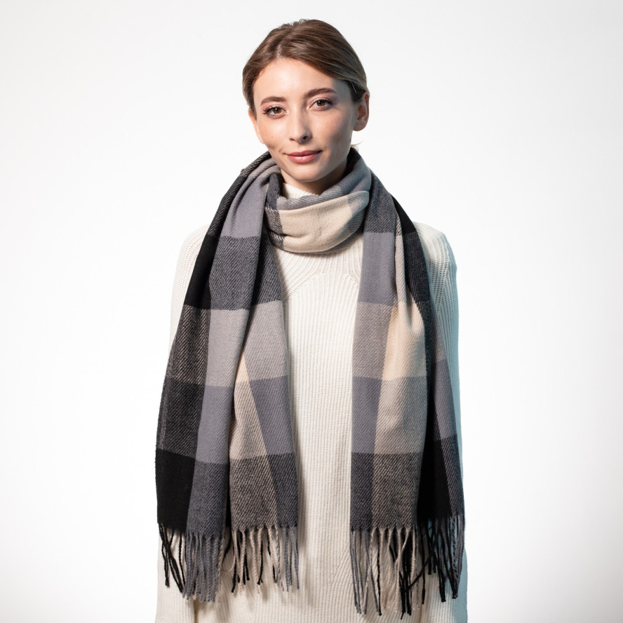 Палантин жіночий клітинка кашемір АЛІ 555-259, фото 4