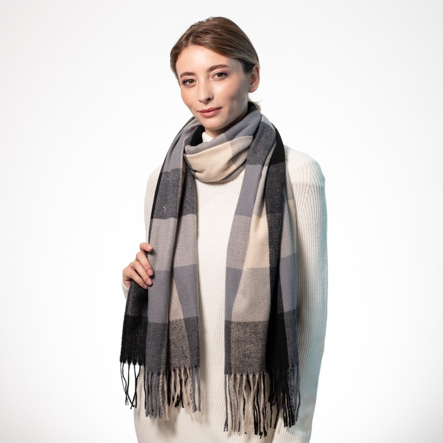 Палантин жіночий клітинка кашемір АЛІ 555-259, фото 3