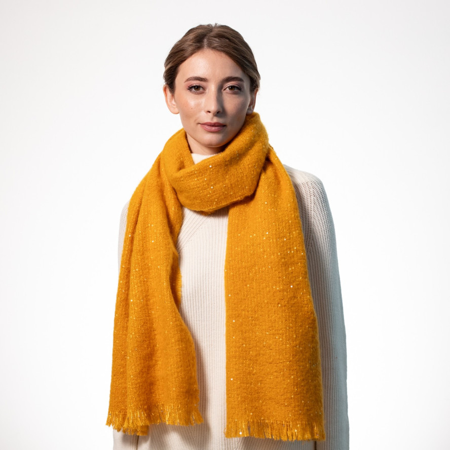 Палантин з паєтками жіночий однотонний кашемір жовтий ЛУНА 555-341, фото 3