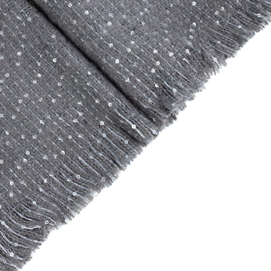 Палантин з паєтками жіночий однотонний кашемір сірий ЛУНА 555-358, фото 2