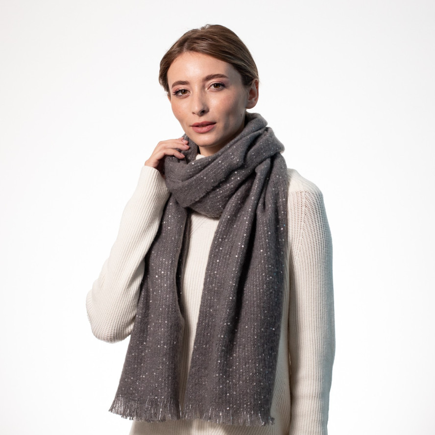 Палантин з паєтками жіночий однотонний кашемір сірий ЛУНА 555-358, фото 3