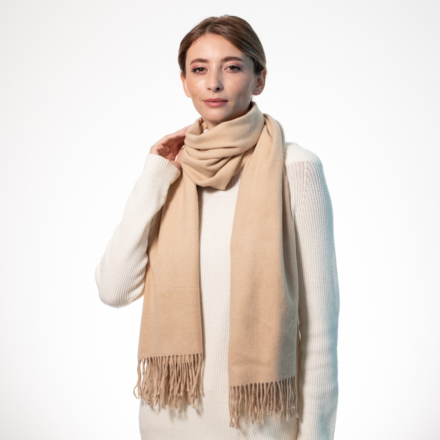 Палантин жіночий однотонний кашемір бежевий EDWARD 555-488, фото 4