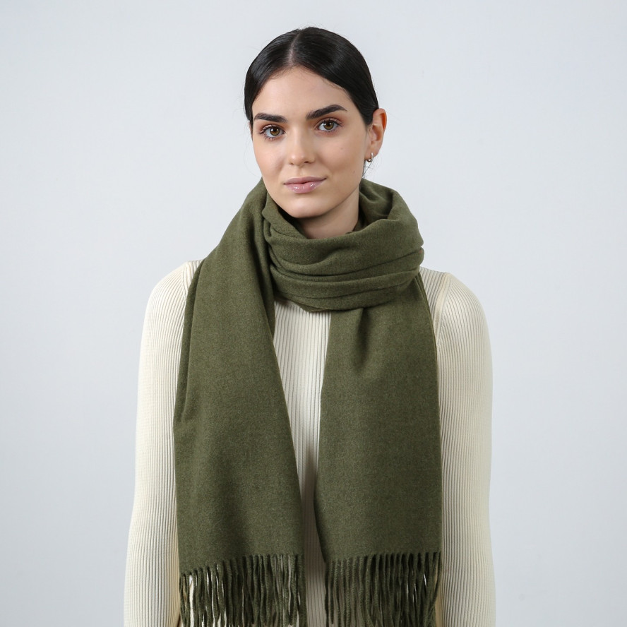 Палантин жіночий однотонний кашемір хакі EDWARD 555-518, фото 3