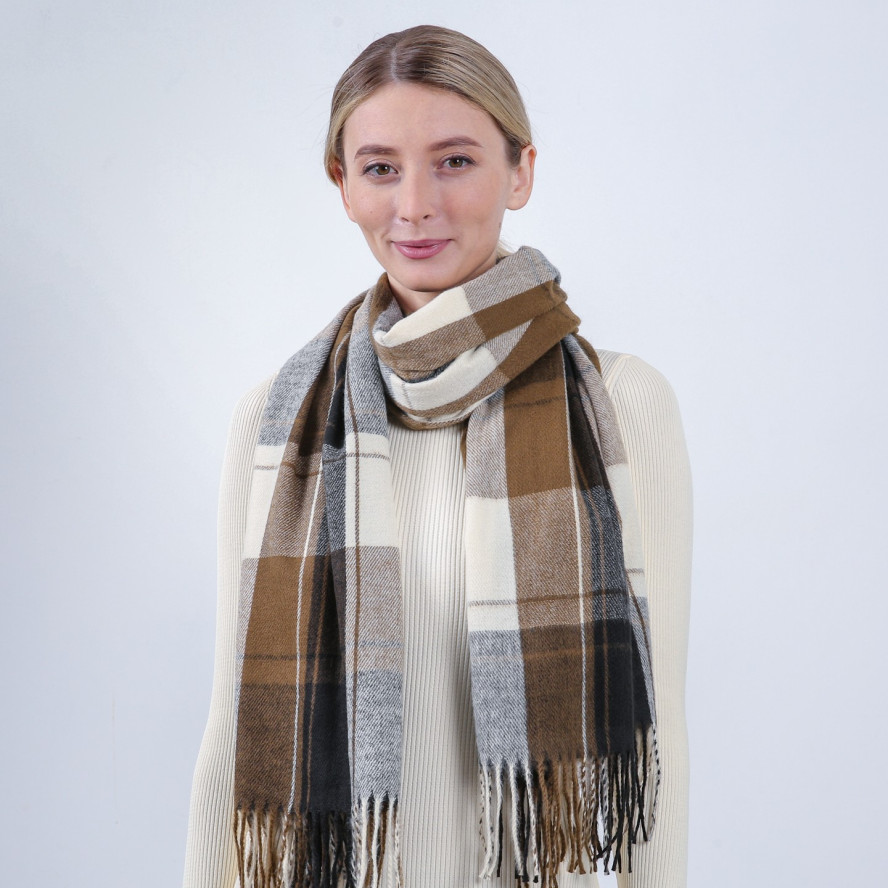 Палантин жіночий клітинка вовна ГОДАРД 930-025, фото 3