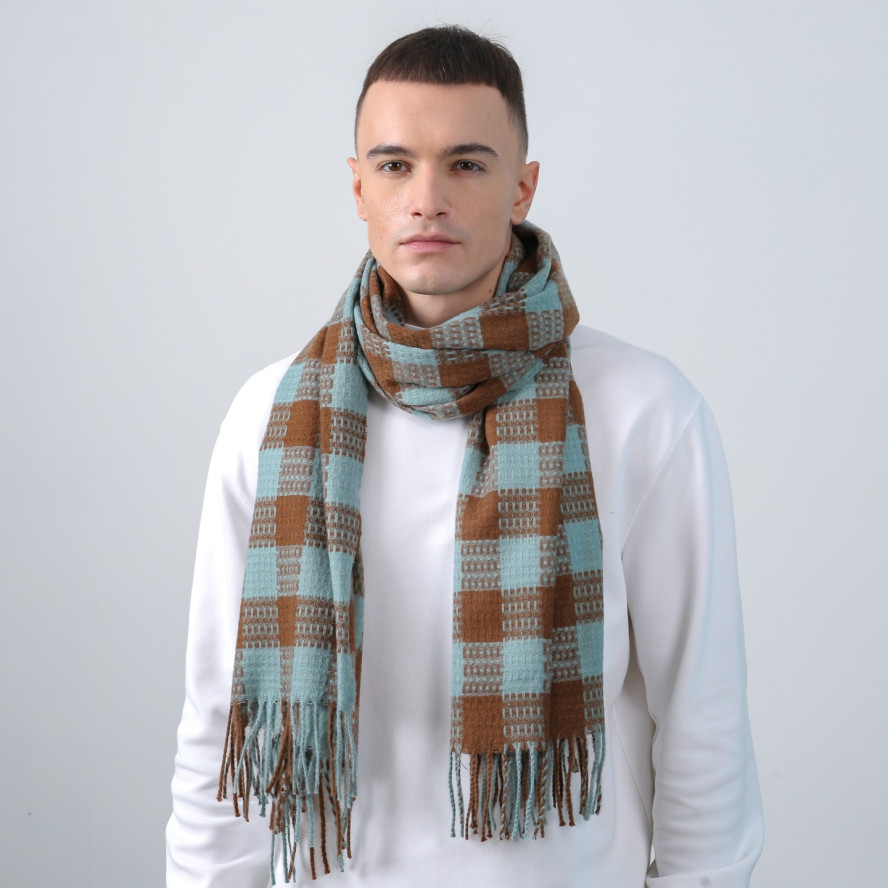 Палантин чоловічий клітинка кашемір ТРАКС 952-539, фото 3