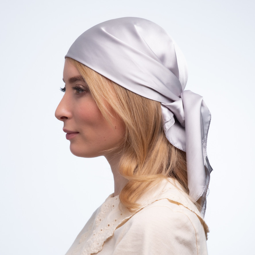 Хустка жіноча однотонна атлас сіра ROSEMARY 083-295, фото 6