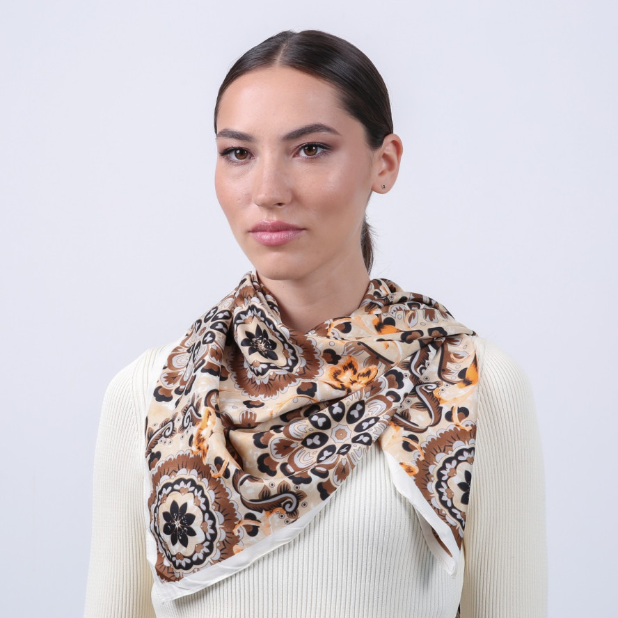 Хустка жіноча з принтом атлас різнокольорова МОДЕСТ 473-034, фото 4