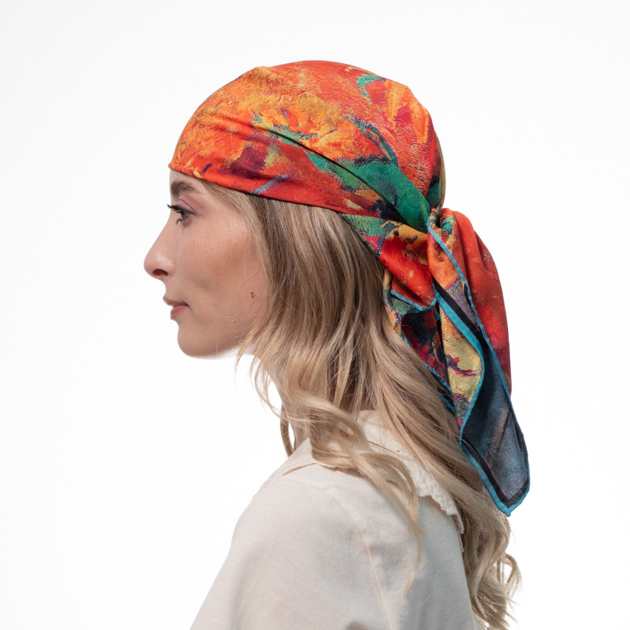 Хустка жіноча з принтом двостороння атлас різнокольорова ЛАВРІН 552-920, фото 5