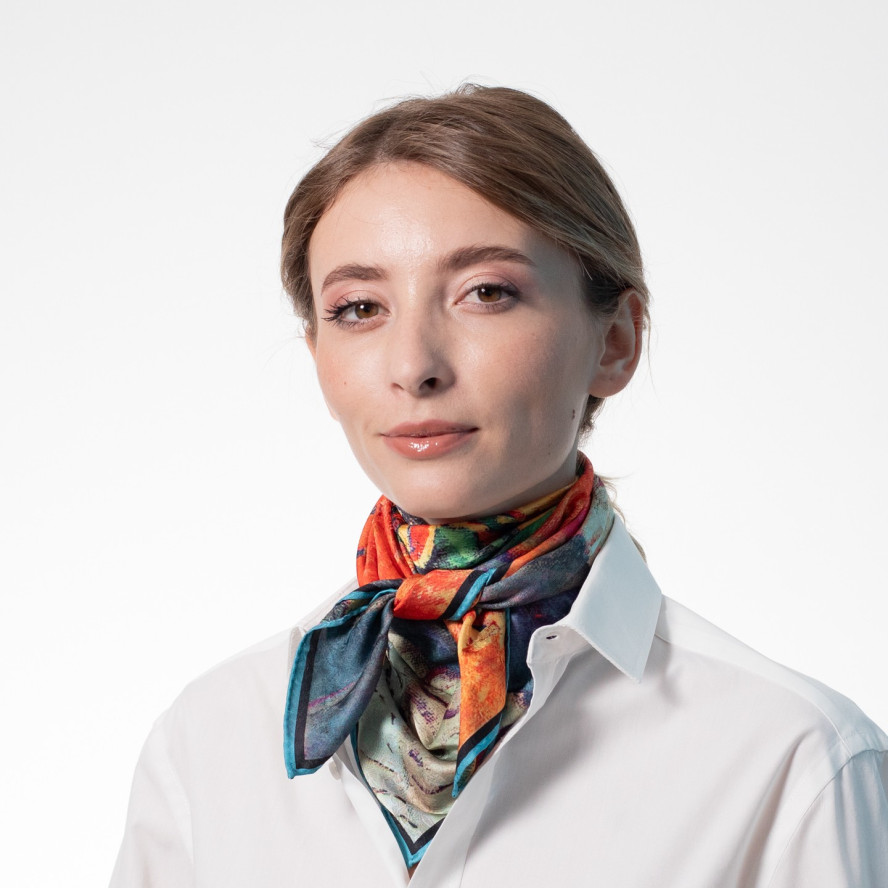 Хустка жіноча з принтом двостороння атлас різнокольорова ЛАВРІН 552-920, фото 4