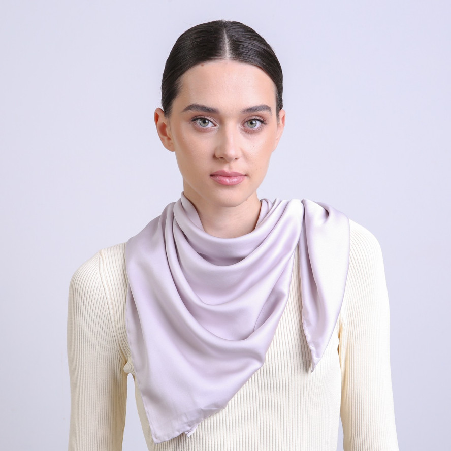 Хустка жіноча однотонна атлас сіра HEIDI 577-787, фото 4