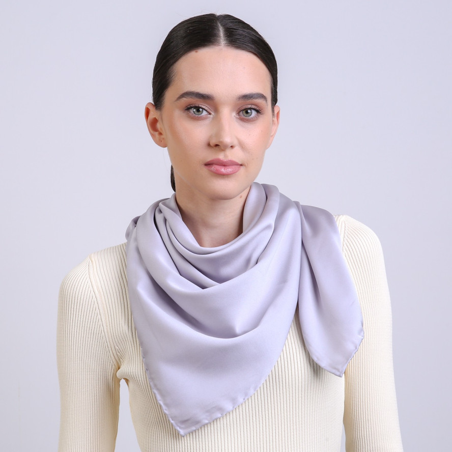 Хустка жіноча однотонна атлас сіра HEIDI 577-794, фото 4