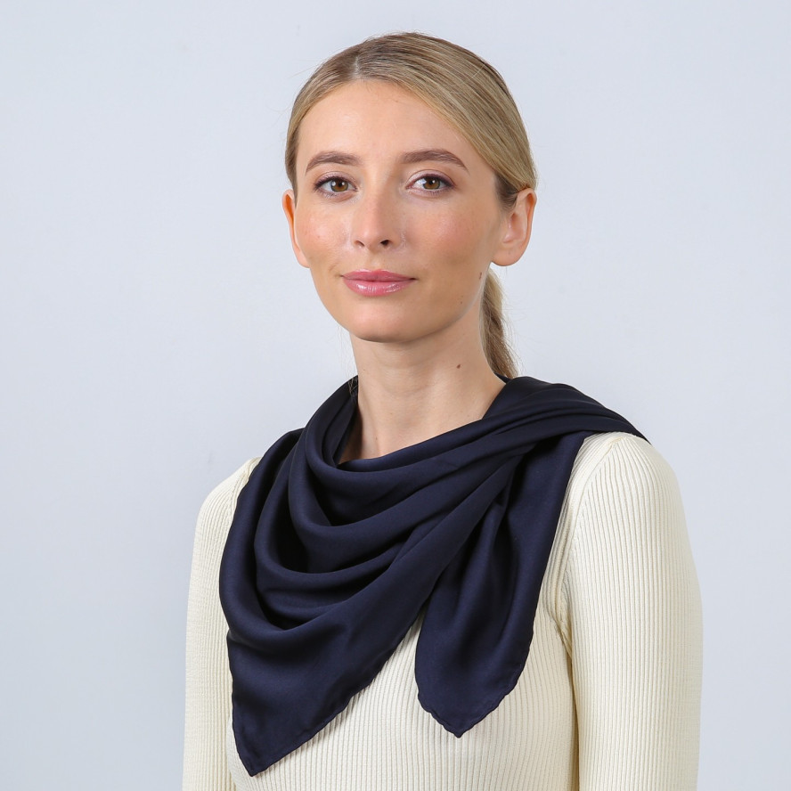 Хустка жіноча однотонна атлас синя HEIDI 879-096, фото 4