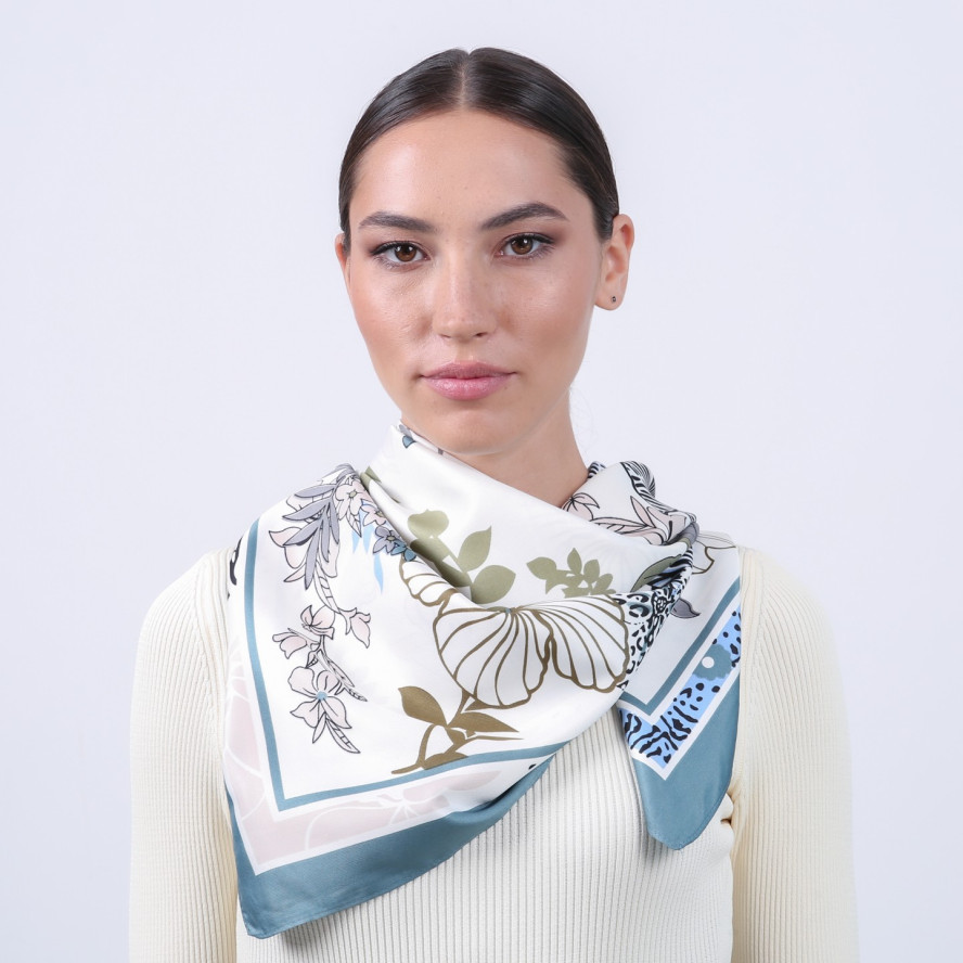 Хустка жіноча з принтом атлас різнокольорова ДЖОЙС 916-166, фото 4