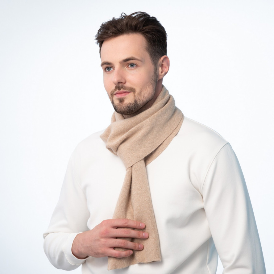 Шарф чоловічий однотонний вовна бежевий FELIX 947-031, фото 4