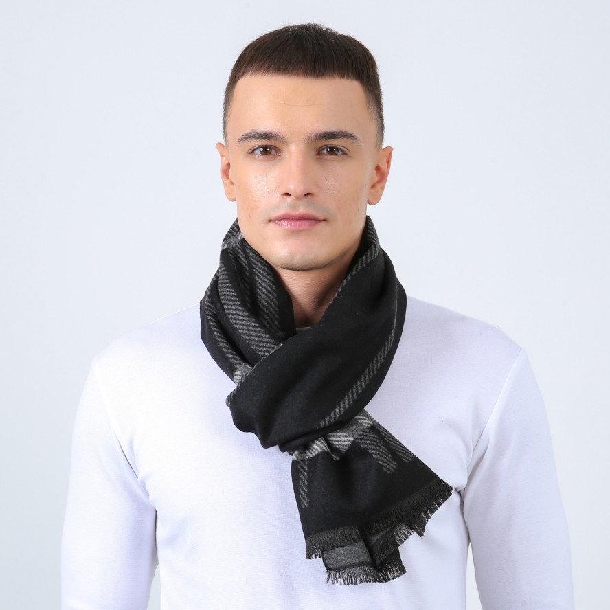 Шарф мужской клетка + полоска кашемир JIM 255-159, фото 3