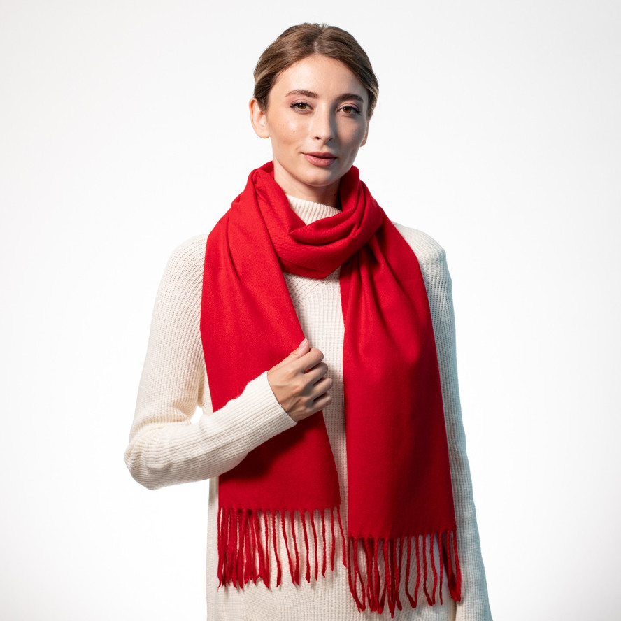 Шарф жіночий однотонний кашемір червоний ЛЕОН 554-832, фото 4
