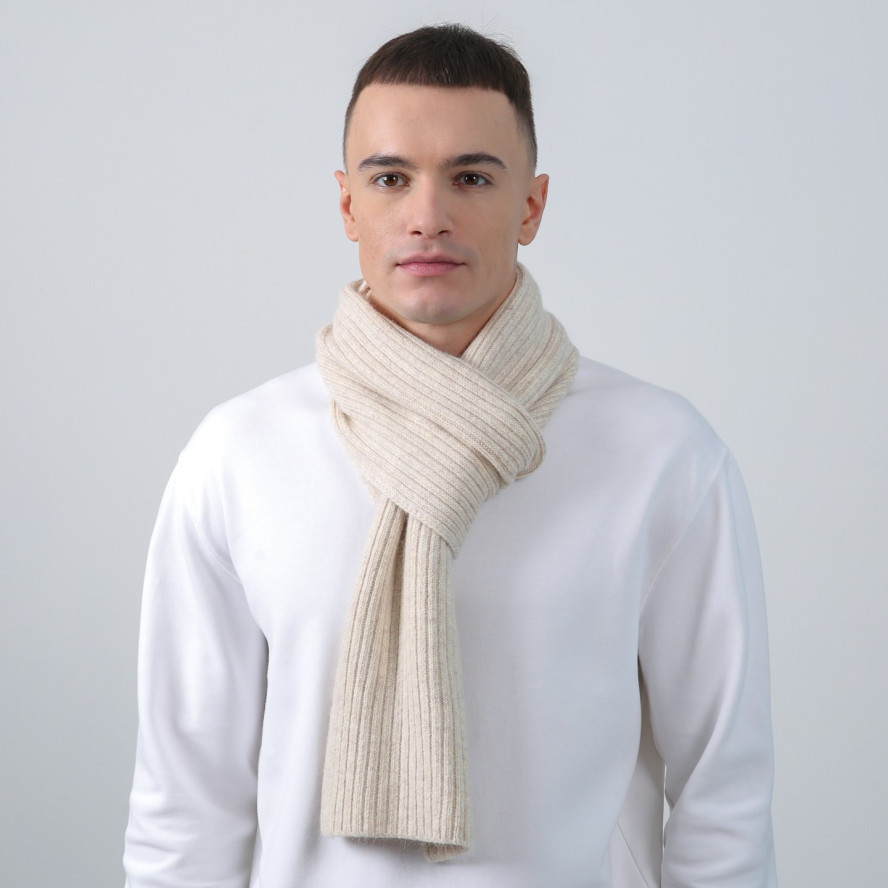 Шарф мужской однотонный шерсть бежевый ТЕОДОР 581-616, фото 3
