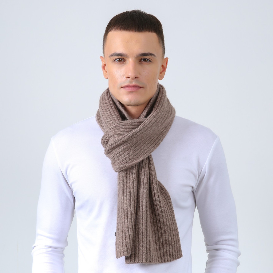 Шарф мужской однотонный шерсть коричневый ТЕОДОР 581-630, фото 3