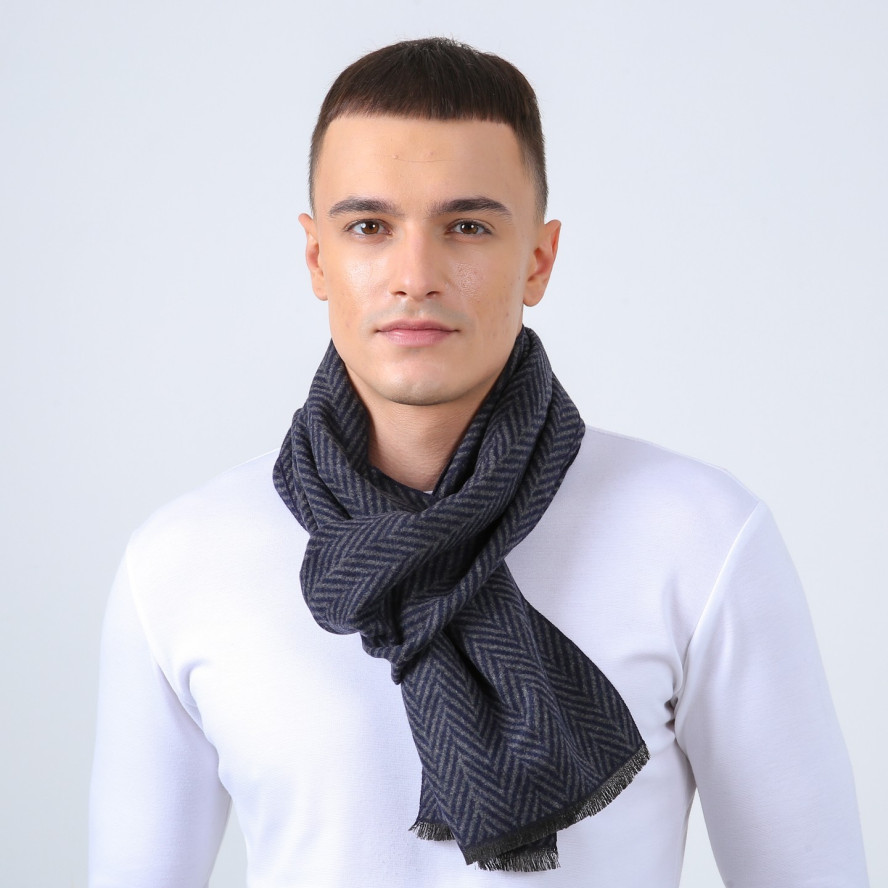 Шарф мужской елка кашемир синий ФЕРБ 883-147, фото 3