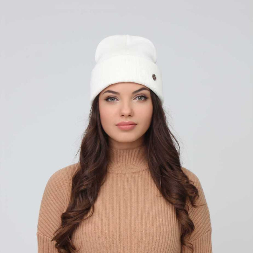 Шапка біні жіноча бавовна молочна DOREEN 232-069, фото 4