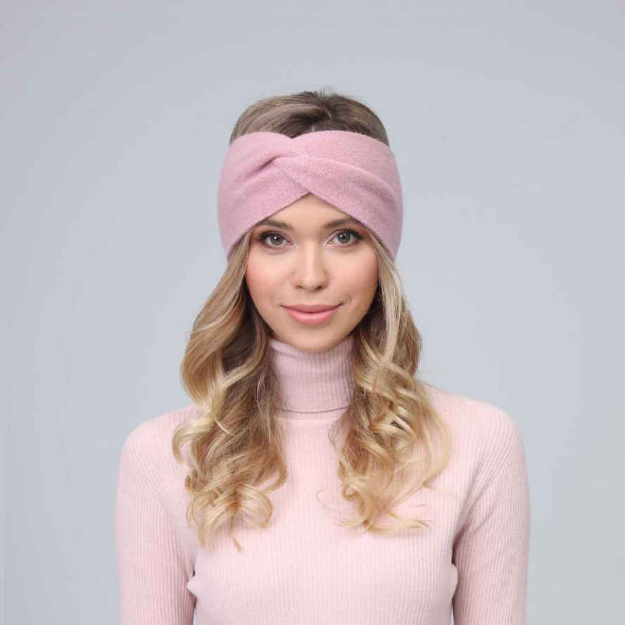 Повязка на голову женская шерсть розовая ДЖИНЕТ 256-348, фото 4