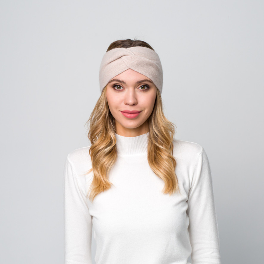 Повязка на голову женская шерсть бежевая ДЖИНЕТ 256-379, фото 4