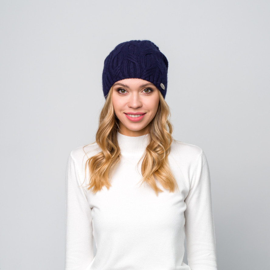 Шапка біні жіноча вовна синя AMALA 357-022, фото 4