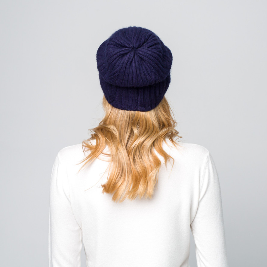 Шапка біні жіноча вовна синя AMALA 357-022, фото 5